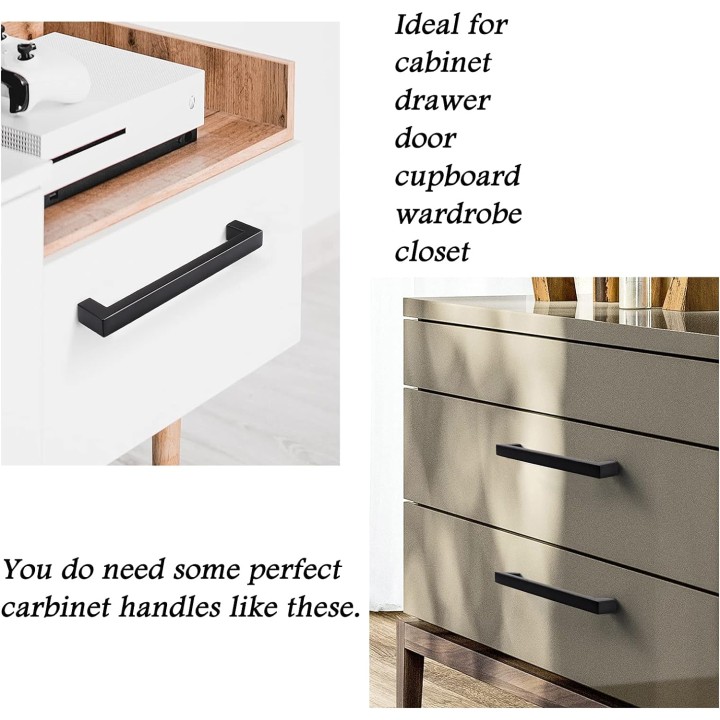 50 Pack Square Black Kitchen Cabinet Pulls,Stainless Steel 5inch Hole Centers Black Cabinet Handles,Square Corner Bar Black Dresser Drawer Pull Handles
