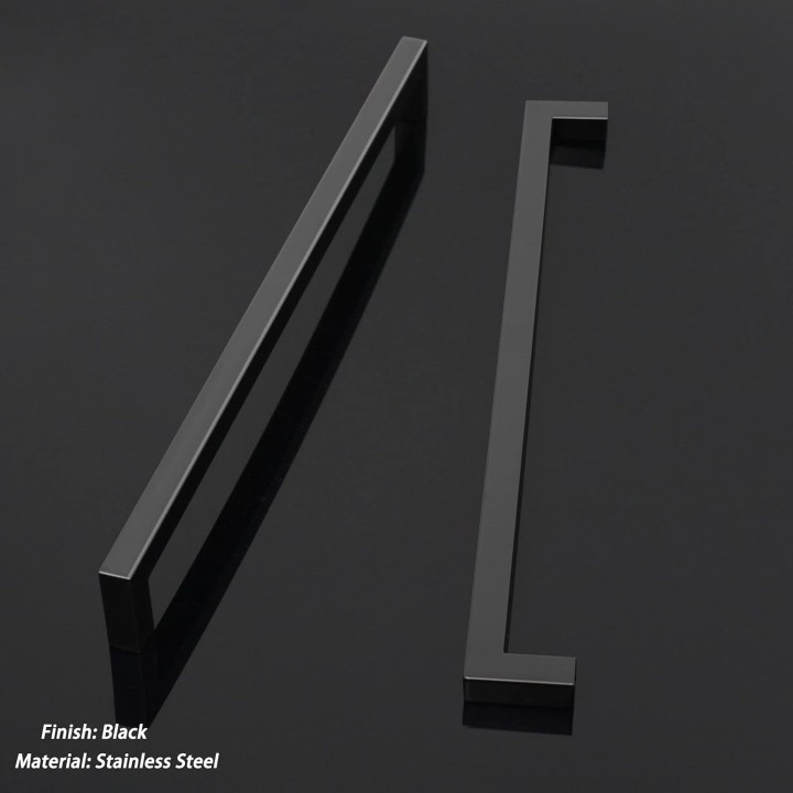30 Pack Square Black Kitchen Cabinet Pulls,Stainless Steel Hole Centers 12.8inch Cabinet Handles,Square Corner Bar Black Dresser Drawer Pull Handles