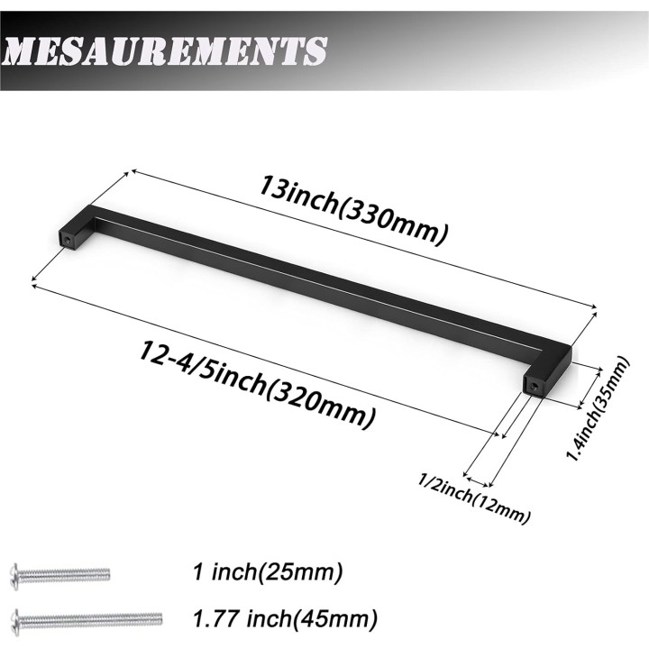 30 Pack Square Black Kitchen Cabinet Pulls,Stainless Steel Hole Centers 12.8inch Cabinet Handles,Square Corner Bar Black Dresser Drawer Pull Handles