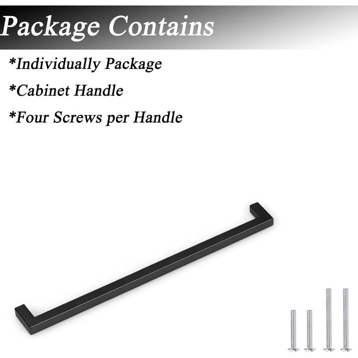30 Pack Square Black Kitchen Cabinet Pulls,Stainless Steel Hole Centers 12.8inch Cabinet Handles,Square Corner Bar Black Dresser Drawer Pull Handles