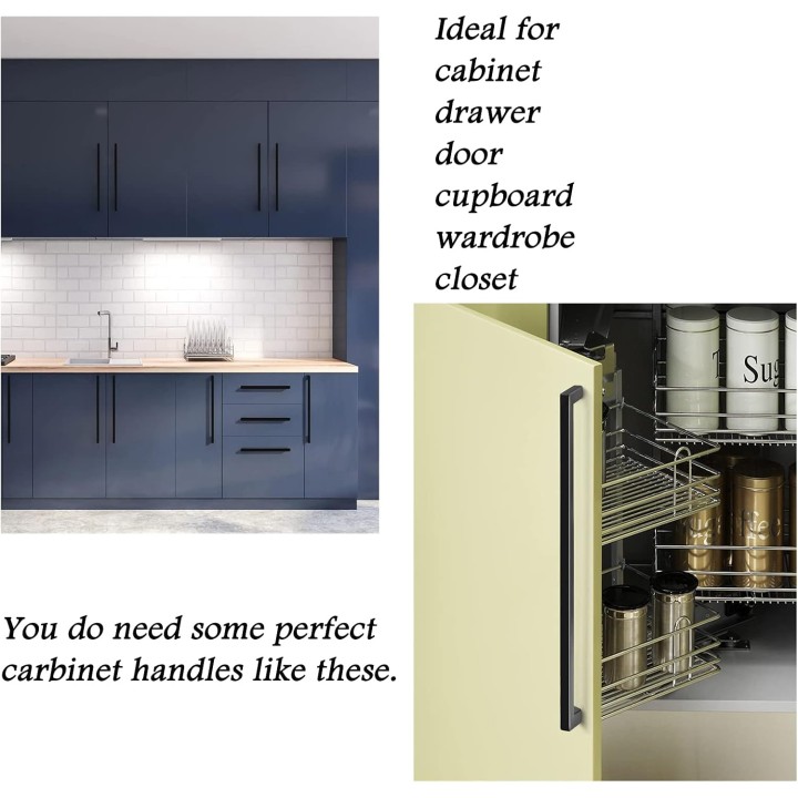 30 Pack Square Black Kitchen Cabinet Pulls,Stainless Steel Hole Centers 12.8inch Cabinet Handles,Square Corner Bar Black Dresser Drawer Pull Handles