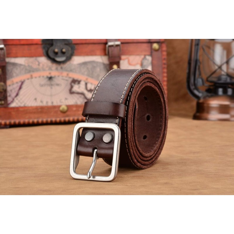 Men s Genuine Leather Belts with Solid Brass Gold Buckle Top Grain One Piece Leather Dress Casual