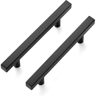 50 Pack 6'' Square Cabinet Pulls Matte Black Stainless Steel Kitchen Drawer Pulls Cabinet Handles 6”Length, 3-3/4” Hole Center