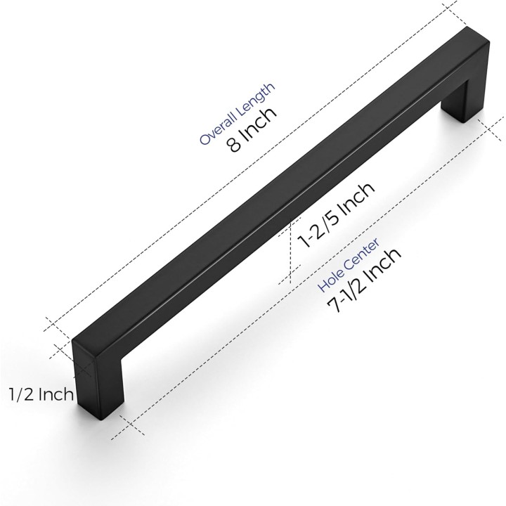 20 Pack 7-1/2 Inch Kitchen Square Cabinet Handles Matte Black Cabinet Pulls Black Drawer Pulls Kitchen Cabinet Hardware Kitchen Handles for Cabinets Cupboard Handles Drawer Handles