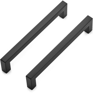 30 Pack 6-1/4 Inch Kitchen Square Cabinet Handles Matte Black Stainless Steel Drawer Pulls Hardware