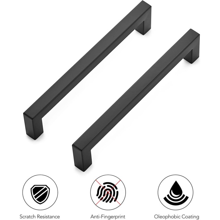 30 Pack 6-1/4 Inch Kitchen Square Cabinet Handles Matte Black Stainless Steel Drawer Pulls Hardware