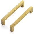 30 Pack 5 Inch Square Cabinet Handles Brushed Brass Kitchen Pulls for Cabinets Stainless Steel Kitchen Hardware Cabinet Pulls 5" Hole Center