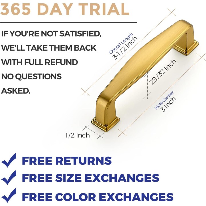 30 Pack Solid 3 Inch Kitchen Cabinet Handles Brushed Brass Cabinet Pulls Drawer Pulls Kitchen Cabinet Hardware Kitchen Handles for Cabinets Cupboard Handles Drawer Handles