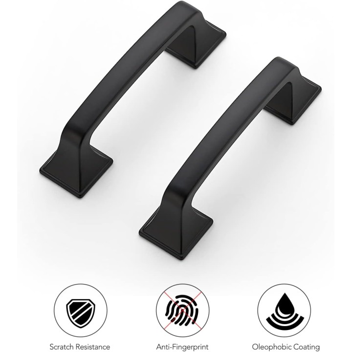 30 Pack Solid 3" Square Foot Cabinet Arch Pull Kitchen Cabinet Handles Matte Black Cabinet Pulls Black Drawer Pulls Kitchen Cabinet Hardware Kitchen Handles for Cabinets Cupboard Handles