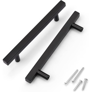 30 Pack 5 inch Black Cabinet Handles Modern Dresser Drawer Pulls T Bar Stainless Steel Kitchen Cabinet Pulls Cupboard Door Handles