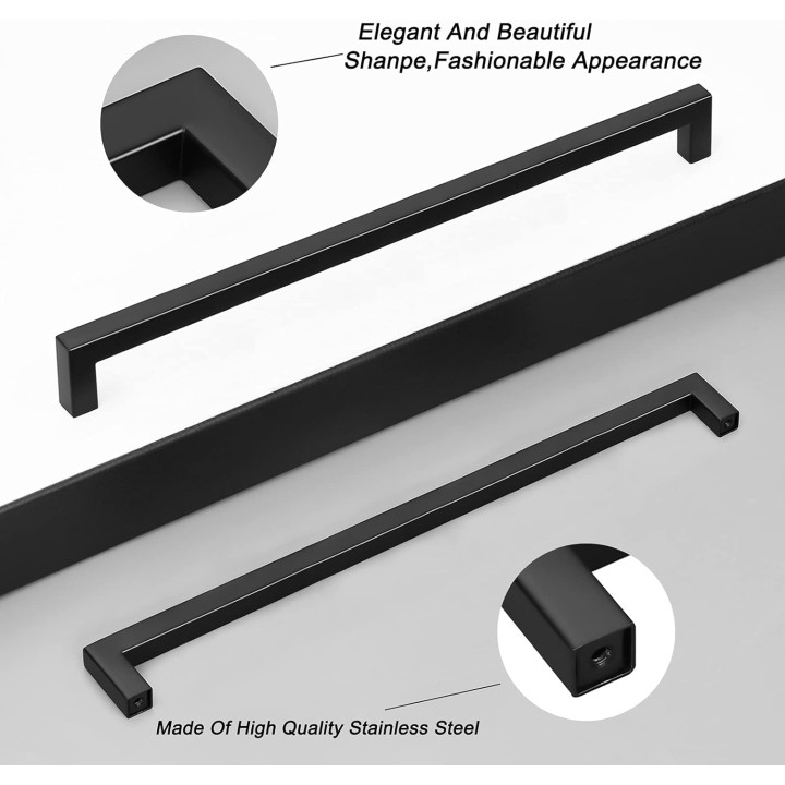 50 Pack Black Cabinet Pulls Stainless Steel 12.6inch Cabinet Handles Square Corner Bar Kitchen Cabinet Handles Drawer Pulls Knobs Hole Centers 12-4/5 inch 320mm Kitchen Cabinet Pulls