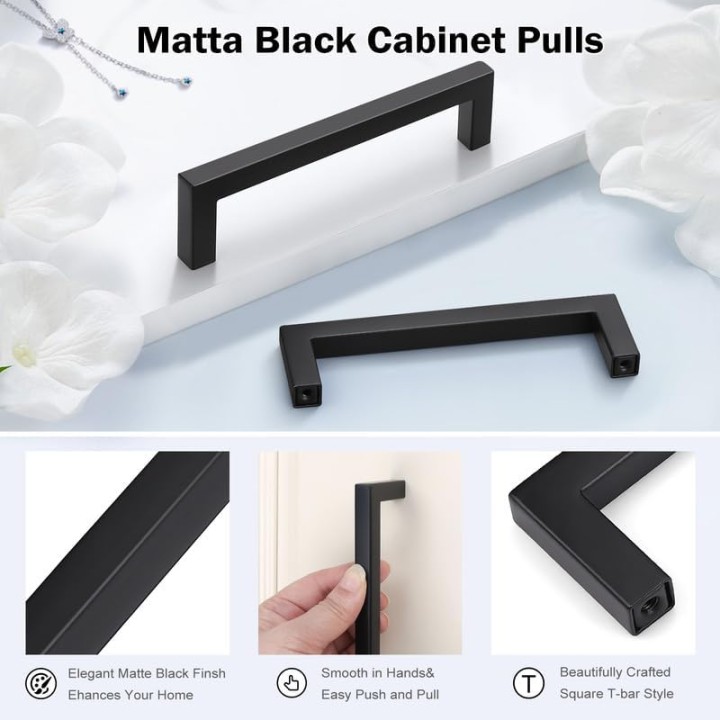 30 Pack 5 Inch Black Cabinet Handles Drawer Pulls, Dresser Handles Kitchen Cabinet Pulls 5", Modern Cupboard Handles Stainless Steel