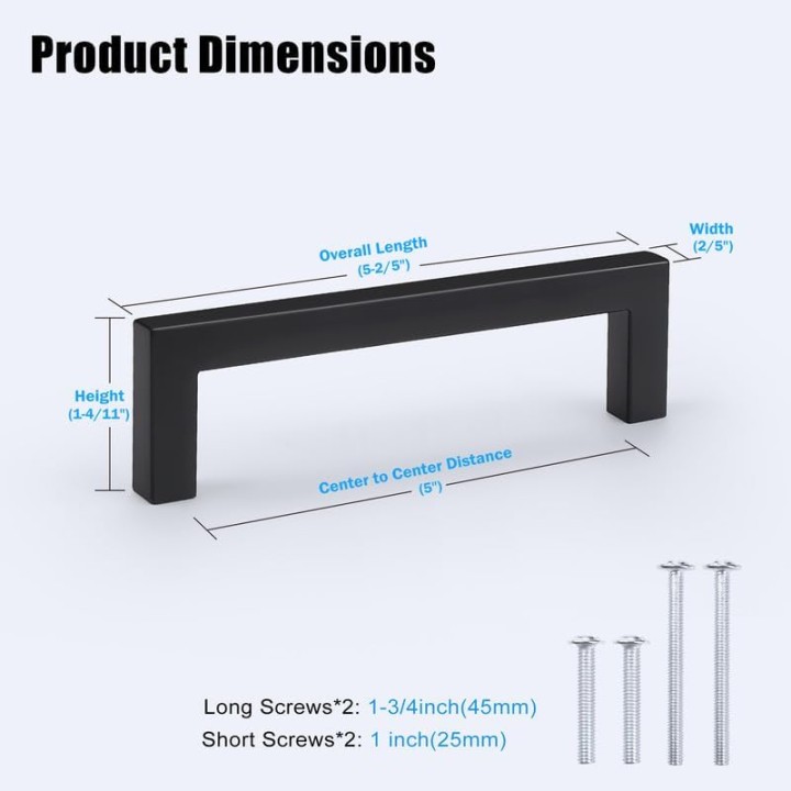 30 Pack 5 Inch Black Cabinet Handles Drawer Pulls, Dresser Handles Kitchen Cabinet Pulls 5", Modern Cupboard Handles Stainless Steel