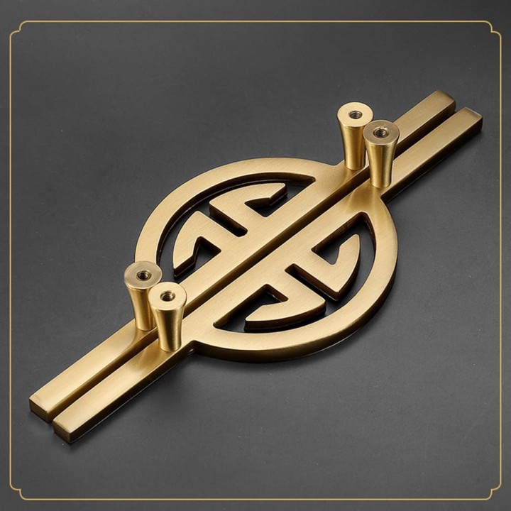 Gold Cabinet Handles Vintage, 2 PCS Cupboard Handles Solid Brass | Anodized Surface, 128mm Wardrobe Door Handles with Screws-228mm/9in (Gold Hole spacing: 128mm/5in)